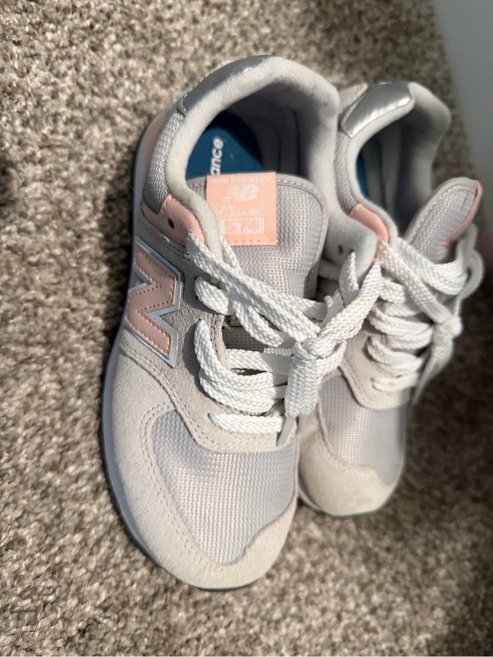 New Balance Kids Light Gray and Pink Sneakers